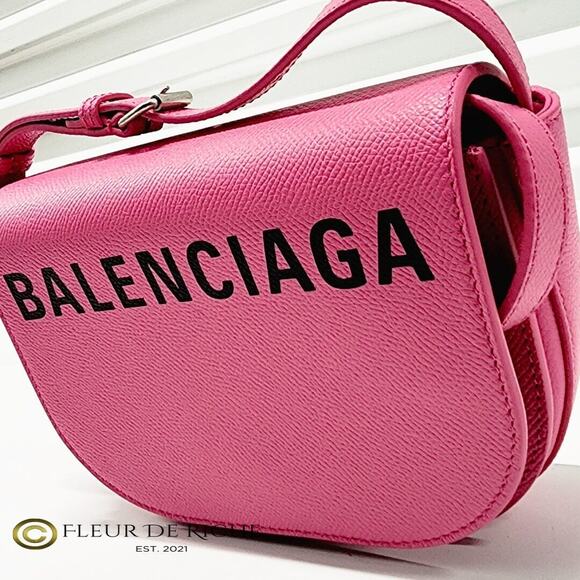 Balenciaga Logo Print Ville Day XS Shoulder Bag Bubblegum Pink 550639 - Picture 1 of 9
